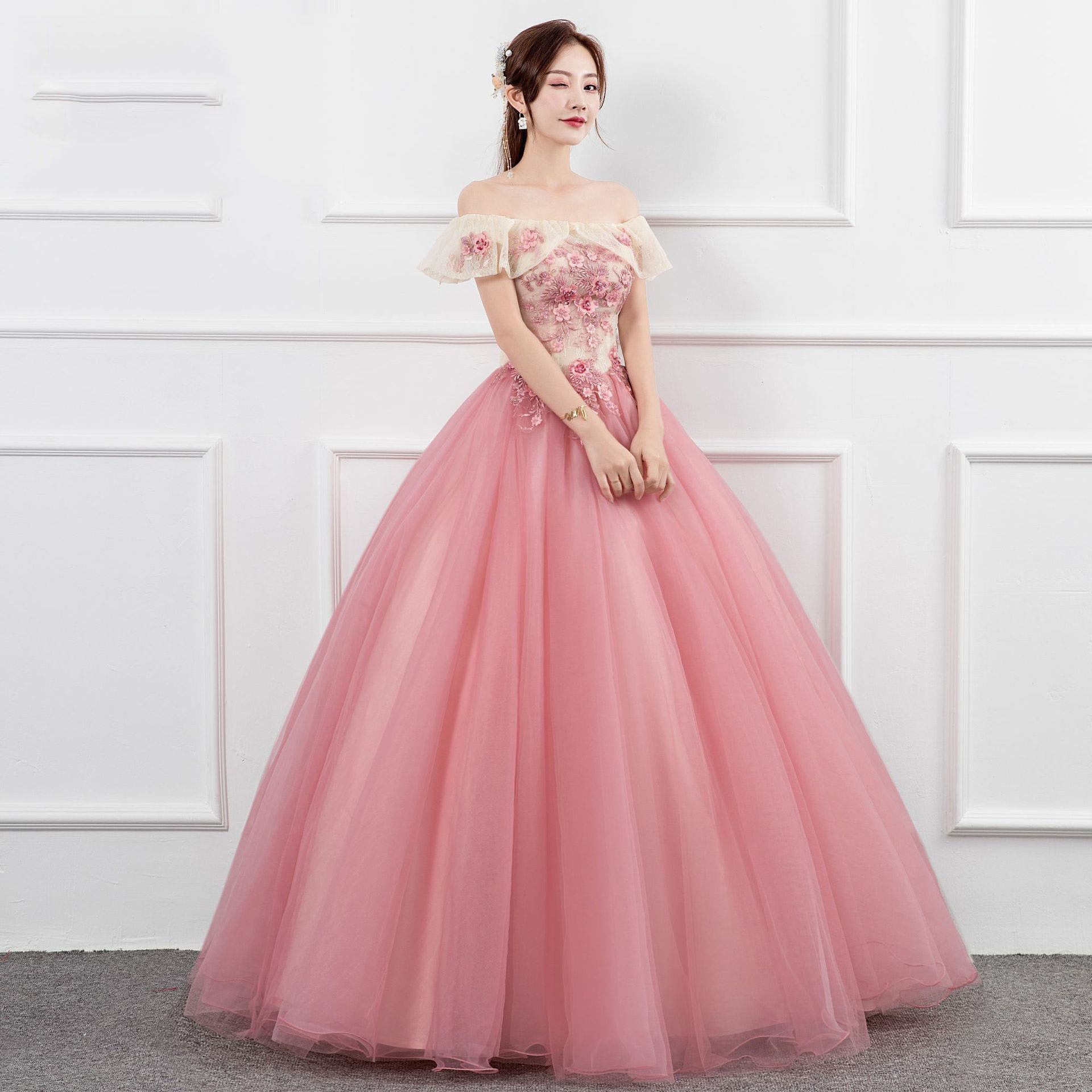 ワンショルダーフォトスタジオソロホストイブニングドレスチュチュスカート舞台美術テストベルカントパフォーマンス衣装着痩せ