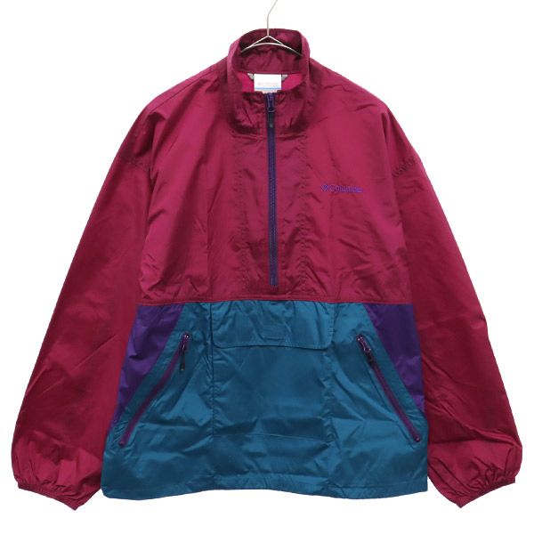 ワンポイント刺繍 ナイロンジャケット M レッド×ブルー アウトドア メンズ