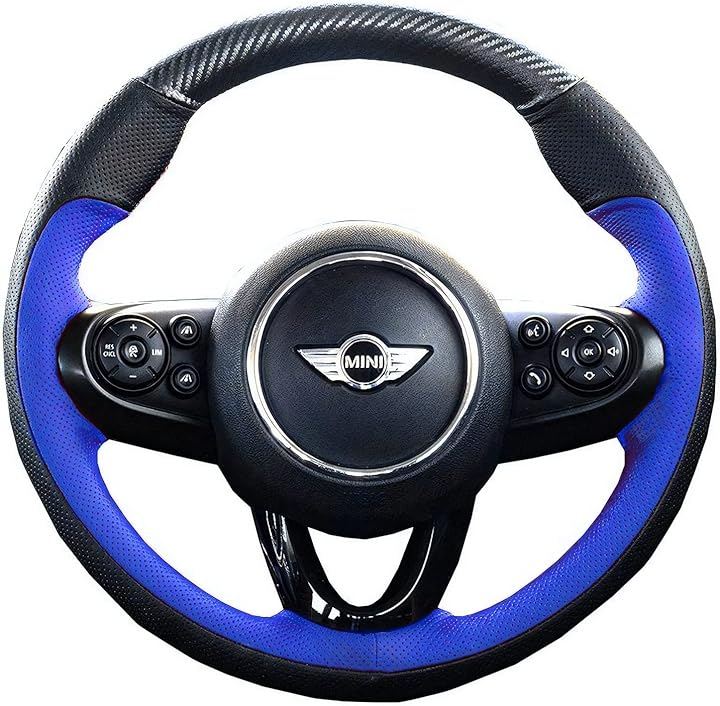 スカイベル ハンドルカバー 編み込み ミニクーパー BMW MINI f54 f55 f56 f57 f60 対応 縫い込み 式 ステアリング (ブルー)