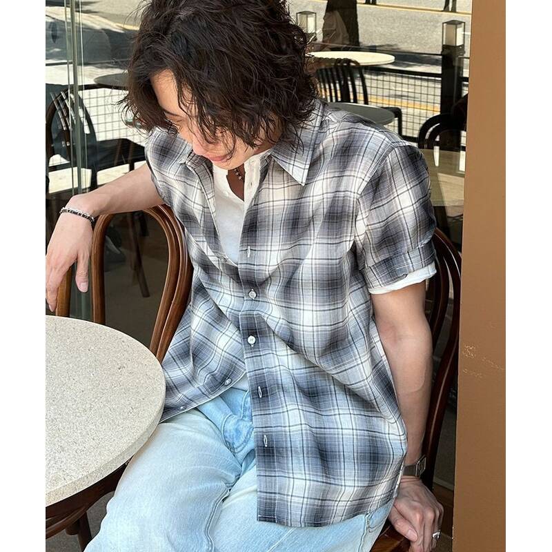 DRAW FIT [クロップ] ルガーノチェック ハーフシャツ [GREY] DFSH6208GR 372953
