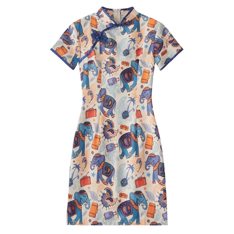 半袖チャイナ服デザインドレス ワンピース ドレス ひざ丈 半袖 ハイネック スリム タイト 細身 ス