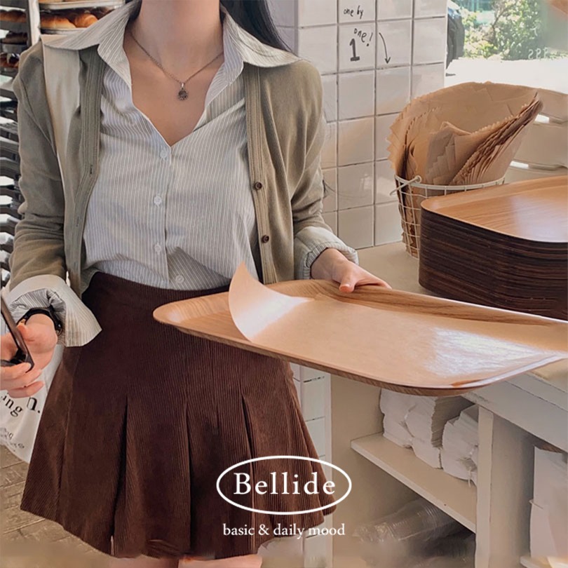韓国の女性ファッション/ [BELLIDE MADE] プレッピーストライプクロップドシャツ bs1151