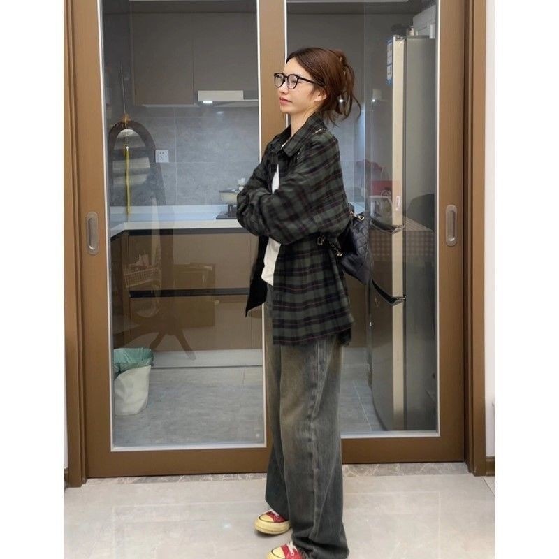 ミント マンボウ 起毛 チェック シャツ レディース 長袖 ゆったり アウター 軽い シャツ 中長 可愛い トップス853