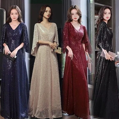 大合唱団のドレス高貴なゴールドフレンチ軽やかで高級感がありますニッチな演出司会者パーティ気質ドレス