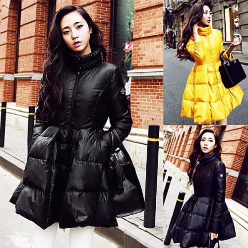 【急速出荷 2025年新作】ダウンコート 中綿コート ダウンジャケット 韓国 無地 スタンドカラー 冬 長袖 ショート丈 ミドル丈 おしゃれ 可愛い オルチャン 大人 ボリューム フレア Aライン 中