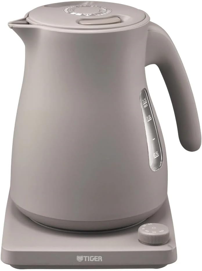 タイガー魔法瓶(TIGER) 電気ケトル 温度調節機能付き 湯沸かし コーヒードリップ 1.0L 転倒お湯漏れ防止 カラだき防止 蒸気レス グレー PTV-A120HC