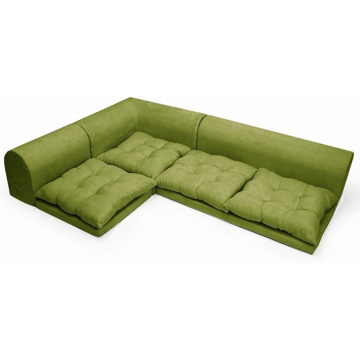 【I】セルタン(CELLUTANE) コーナーソファ3点セット Fluffy グリーン　ローソファ リクライニング機能付 KSA【受注生産品】