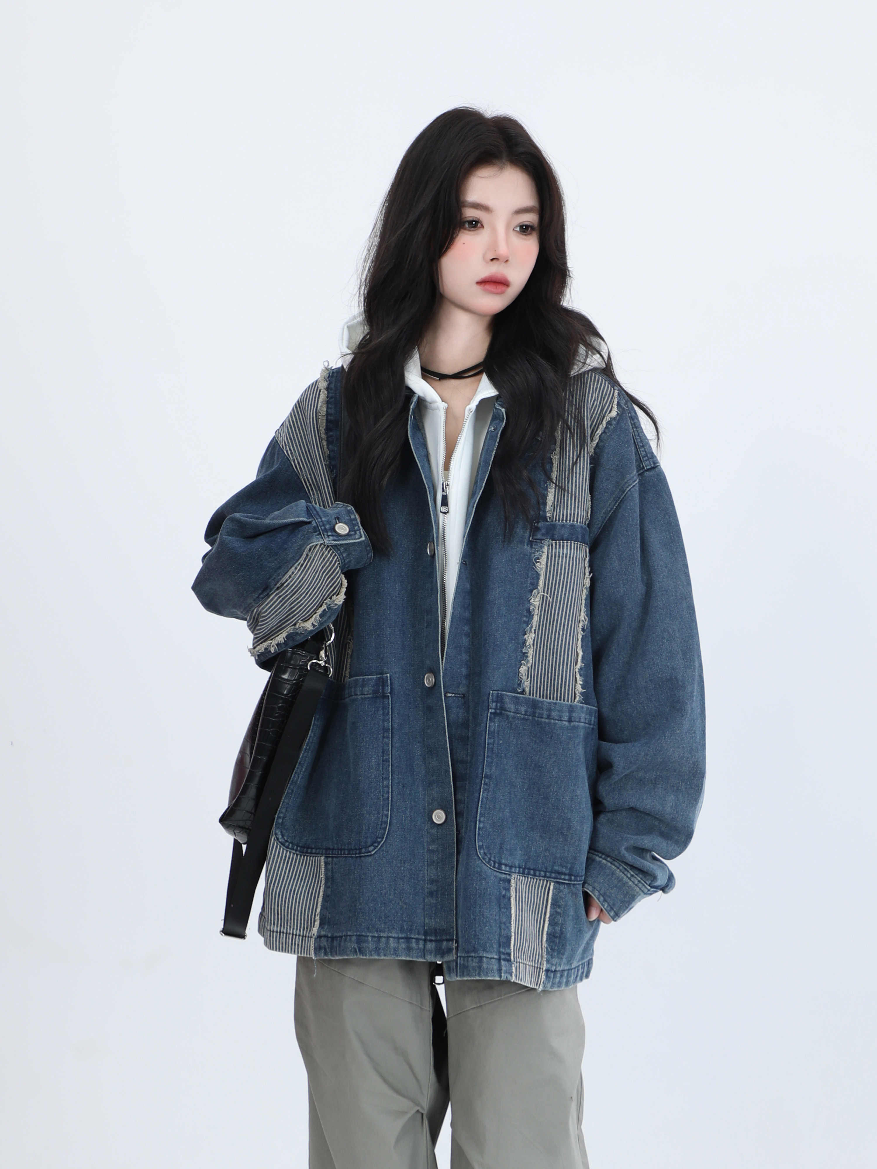 「SHANKONG」【高·品質版】【上品】2025新作 デニムジャケット アウター レトロ ゆったり 韓国ファッション レディーストップス アウター トップス セミロング トップス 35
