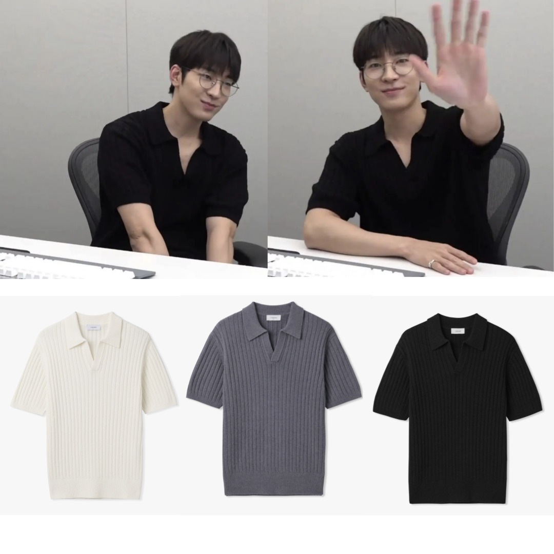 【SEVENTEEN ウォヌ着用】LEMARD Bookle open collar 半袖ニット