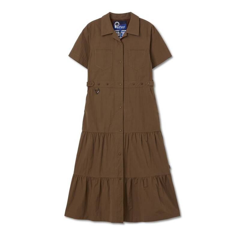 ペンフィールド PENFIELD オープンカラー ウエスト調節可能 シャーリングワンピース ブラウン FS2WS01F 480018