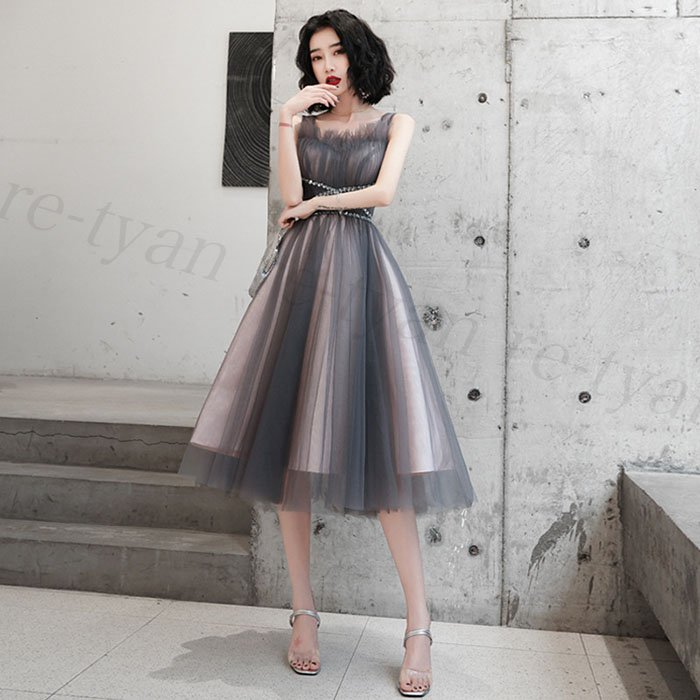 パーティードレス レディース 結婚式 ワンピース 膝下丈 袖なし 発表会卒業式食事会二次会披露宴 成人式 ウェディング フォーマルドレス おしゃれ 大人Aライン