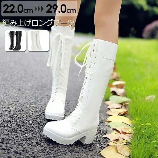 メガ割 ロングブー厚ヒール6cダンスブー編み上レースアッ太ヒーロングブー美コスプファッショローヒー3023