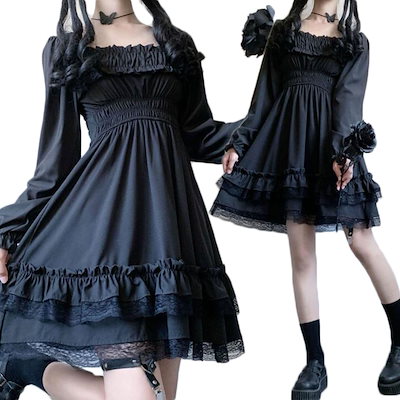 BODY LINE 長袖ワンピース ゴスロリ ブラック フリル レース BODYLINE（ワンピース ・ ブラック/黒色系）のフリマアイテム