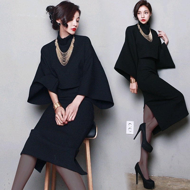 セットアップレディース結婚式パーティードレス2点セット長袖おしゃれネックレススカート