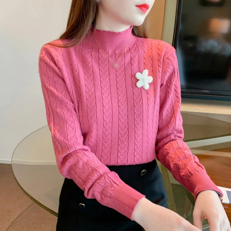 クーポン ニットセーター プルオーバー タートルネック セーター レディース ケーブル編み ハイネック インナー ベーシック ニット セーター 厚手 秋冬 トップス アウター 秋 ストレッチ 長袖 キ