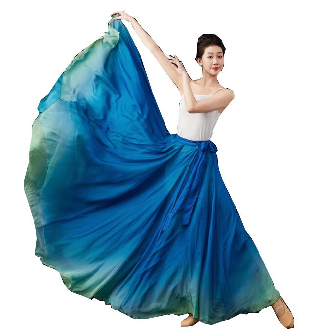 720度 大きい裾スカート ロング丈 広がるスカート 巻きスカート ラップスカート 女性 ダンス衣装 マキシ丈スカート グラデーション 色スプライス モダンダンス 民族ダンス 古典ダンス ビーチスカー