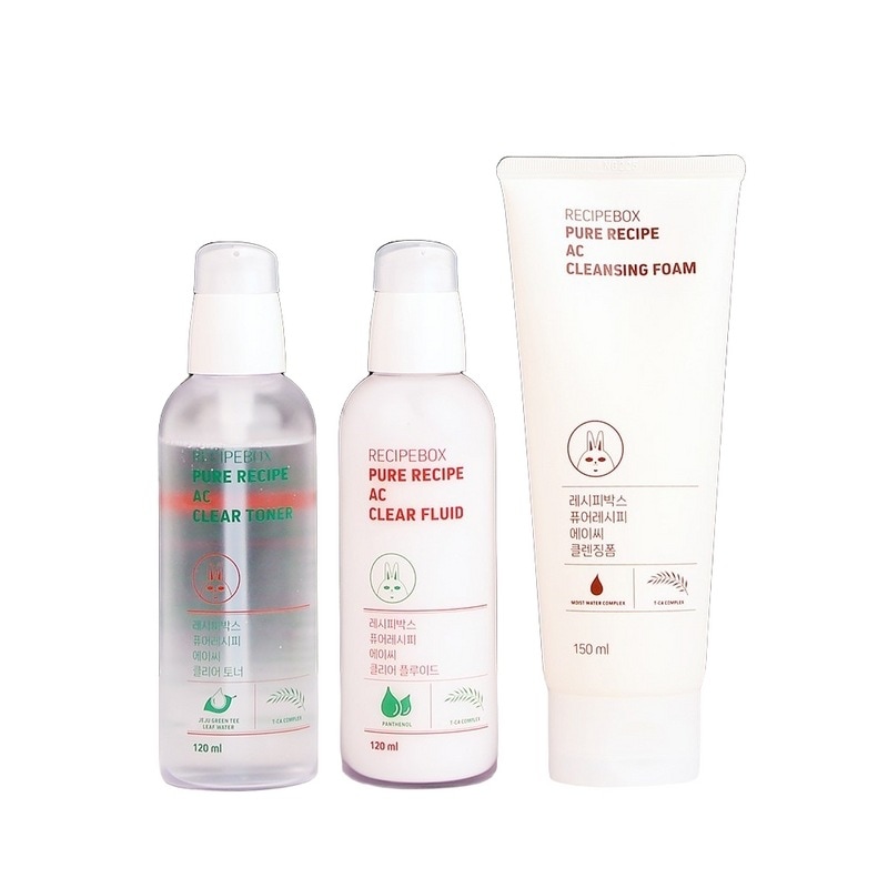 レシピボックス子供青少年にきびピュアレシピACクレンジングフォームトナーフルード3種セット