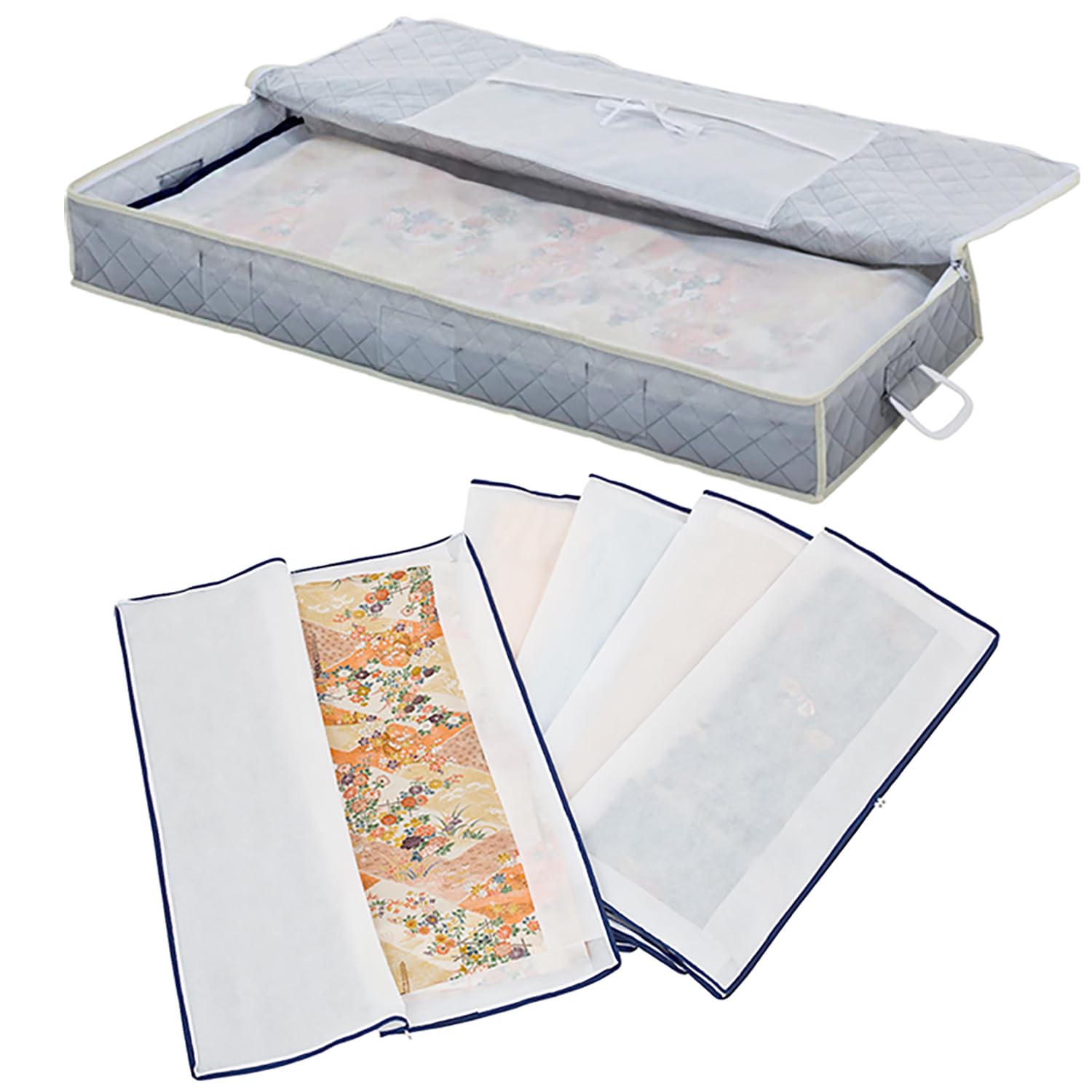 アストロ 着物収納ケース 収納袋5枚付き 通気性の良い不織布 埃・汚れ防止 浴衣 保管袋 たとう紙の代わり 小物入れ 防虫剤入れ ネームホルダー 173-04