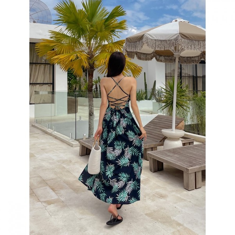 (Vivarup) キューババックレスビーチドレス OP16839F ノースリーブナシリボンハネムーンバケーションルックビーチウェア