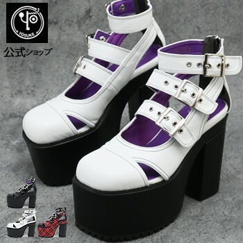 【公式SHOP特典キズ補修液付】 ヨースケ 厚底パンプス レディース アンクルストラップ 12.8cm チャンキーヒール