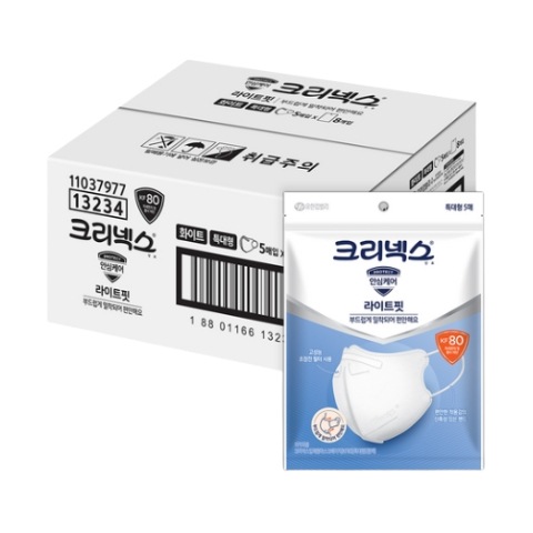 ライトフィット安心ケア デイリー立体型 ベーシックマスク 特大型 KF80 ホワイトマスク 5枚入 16個(計80枚入)