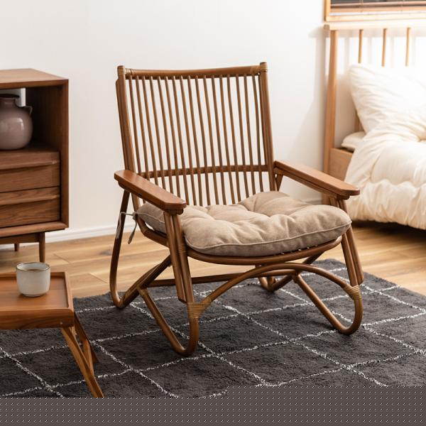 パーソナルチェア おしゃれ イス 椅子 アジアン ナチュラル リゾート風 天然木 ラタン 木製 カントリー ゆったり デザイン クッション 座面 取り外し可能
