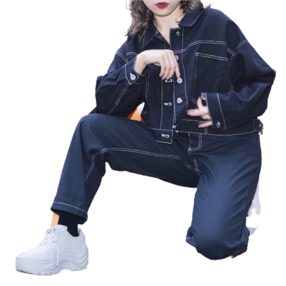 Black Denim Jacket&Wide Pants 2P SET UP A,D,G レディース