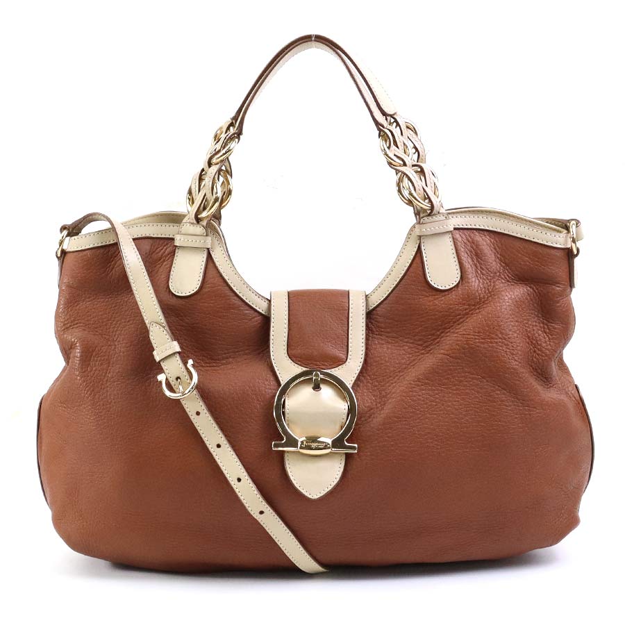 サルヴァトーレフェラガモ Salvatore Ferragamo ハンドバッグ ショルダーバッグ ガンチーニ レザー ブラウンベージュ レディース t18538a