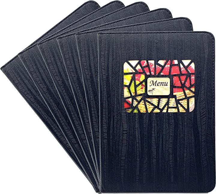 A4 サイズ 全16面 利用可能 中綴じ メニューブック 縦挿し 差し替え簡単(黒色6冊セット)