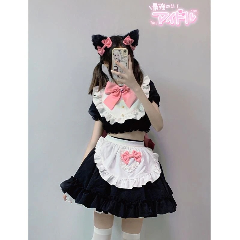 ギャルコスかわいい メイド服 スーツリボントップスショートスカート秋の新作