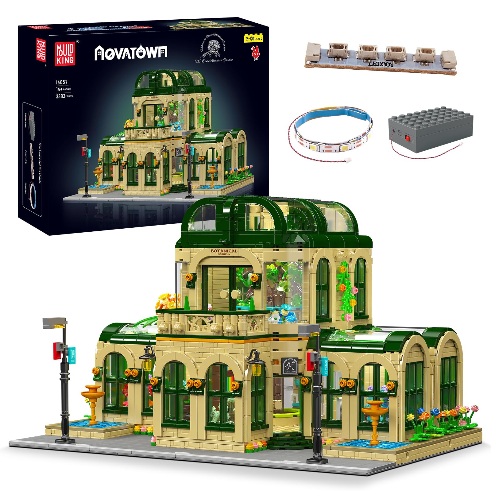 Mould King 16057 MOCの大きい植物園の模型のブロックのキット創造的な植物園のモデルLEDの照明建物のモデルブロックセット付属品のブロックのおもちゃのキット(3383部分)