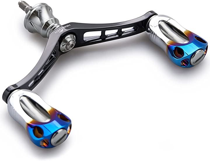 92mm リール ハンドル 22mm ノブ 搭載 シマノ ダイワ 通用 スピニングリール用 Aurora Series ガンメタル＆ブラック(ガンメタル(ノブ)＆ブラック(ハンドル))