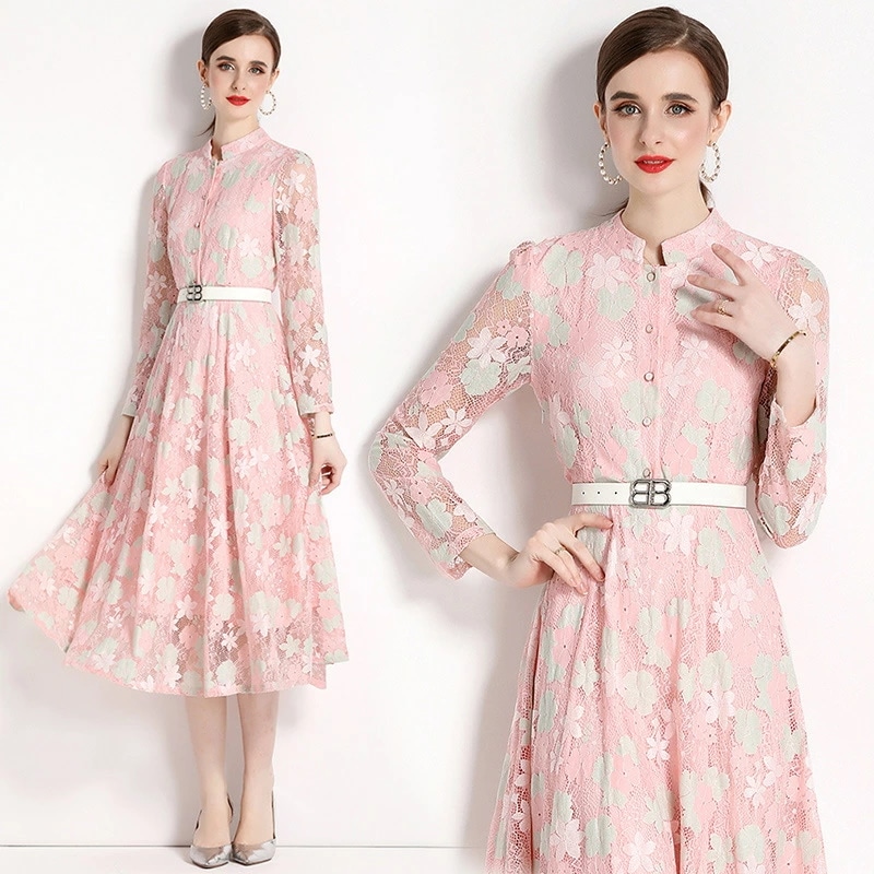 パーティー ドレス ロングドレス ワンピース ワンピ パーティードレス パーティーワンピ 結婚式 二次会 大きいサイズクラシカル系！大人優雅 レトロ感 オシャレ着 ベルト付き 花柄刺繍レース 透けレ