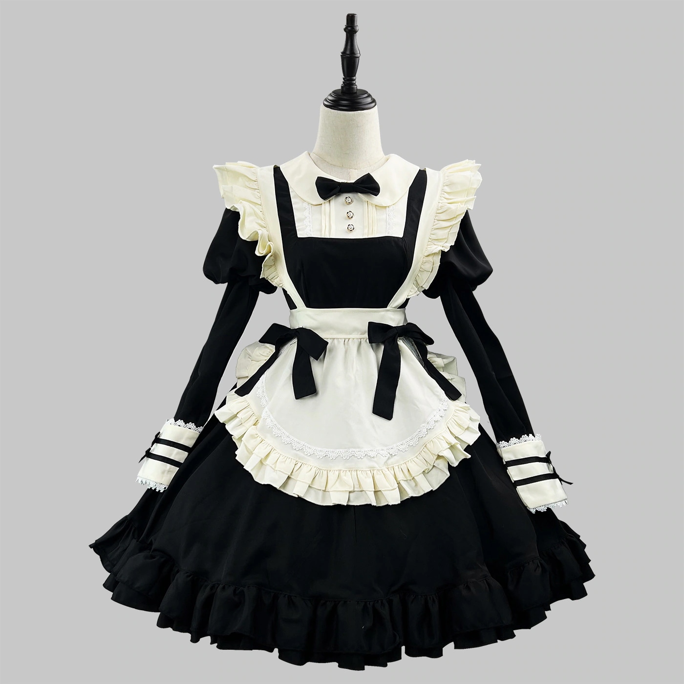 【今日限定】新作ロリータ黒ワンピース和風修道女風レースメイド服カフェで可愛い和風メイドワンピース