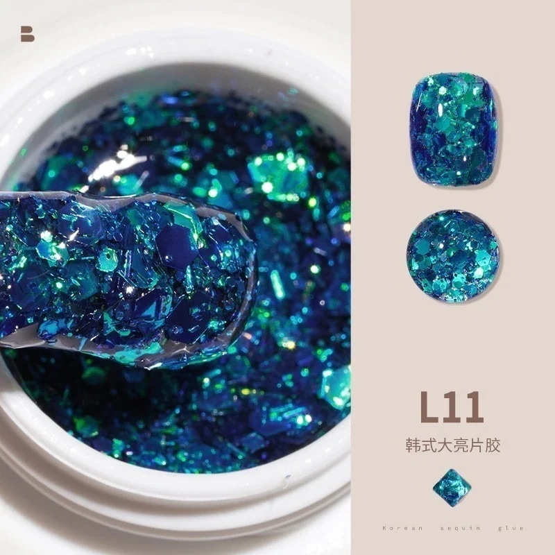 ビッグスパンコールジェルネイルセットフルセットキラキラネイルキラキラピンク幻彩ネイルジェル装飾L11