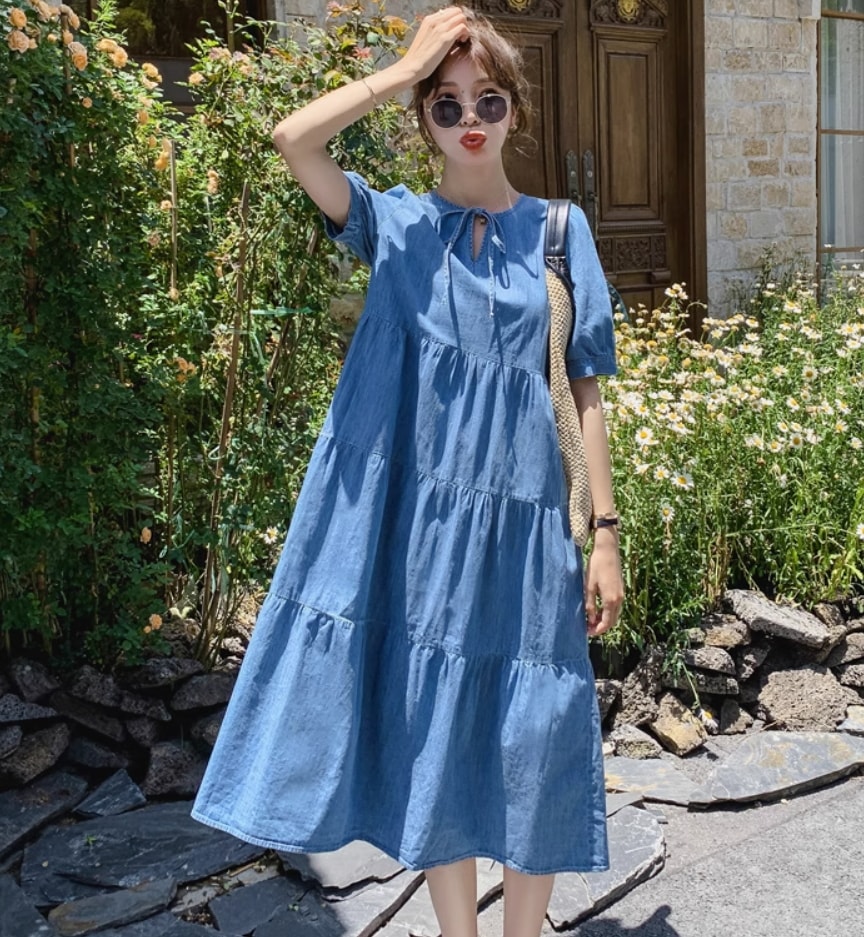 ワンピース デート モテアイテム デニムワンピース ロング丈 コットン フリル 大人可愛い きれいめ 上品 おしゃれ かっこいい 大人可愛い ラブリー キュート ガーリー クール モード系 セクシー