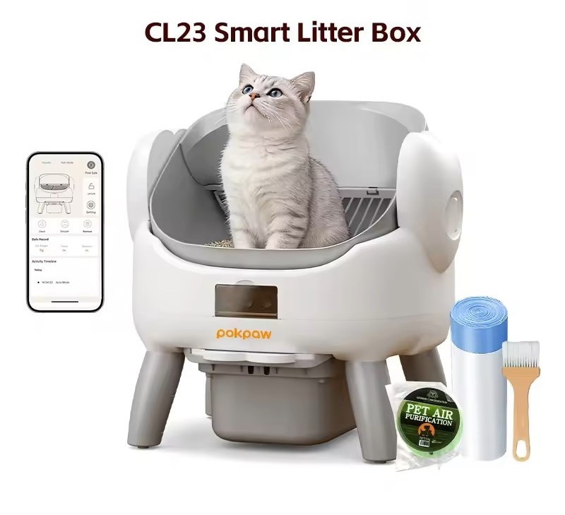 Pokpaw CL23 スマート自動洗浄猫トイレ（アプリ制御） 76L 半密閉型猫用トイレ用品