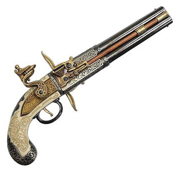 DENIX デニックス 1264 フリントロック 2バレル 33cm イギリス レプリカ 銃 リアル コスプレ 小物 模造 フリントロックピストル ピストル 拳銃 ミリタリー アーミー