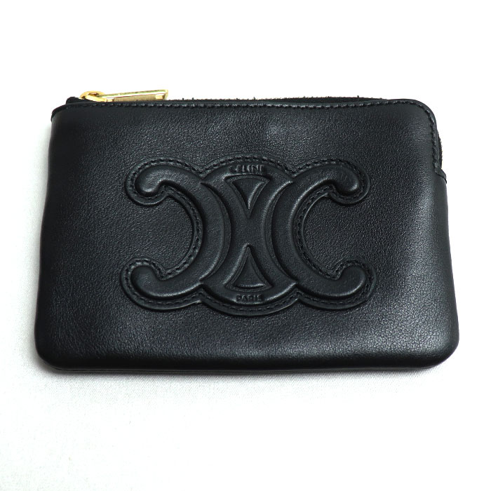 CELINE セリーヌ トリオンフ レザー コインケース ブラック 10C663DR8.38NO レディース 中古