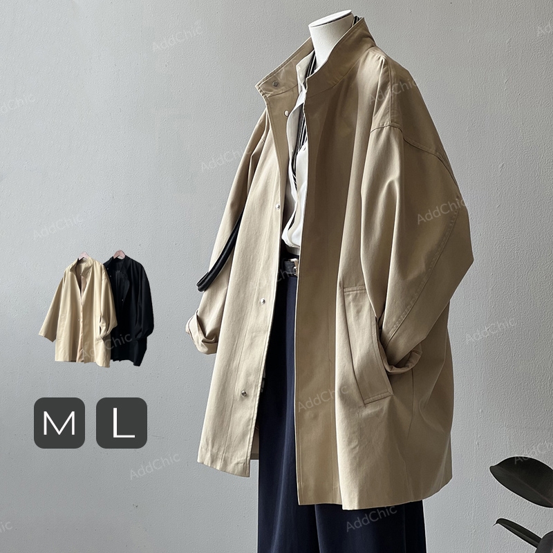 アウター レディース 春 秋 スタンドコート レンチコート スプリングコート コート ミドル丈 ジャケット 大きいサイズ 上着 コート ミドル丈コート 無地 体型カバー カジュアル シンプル 上品 カ