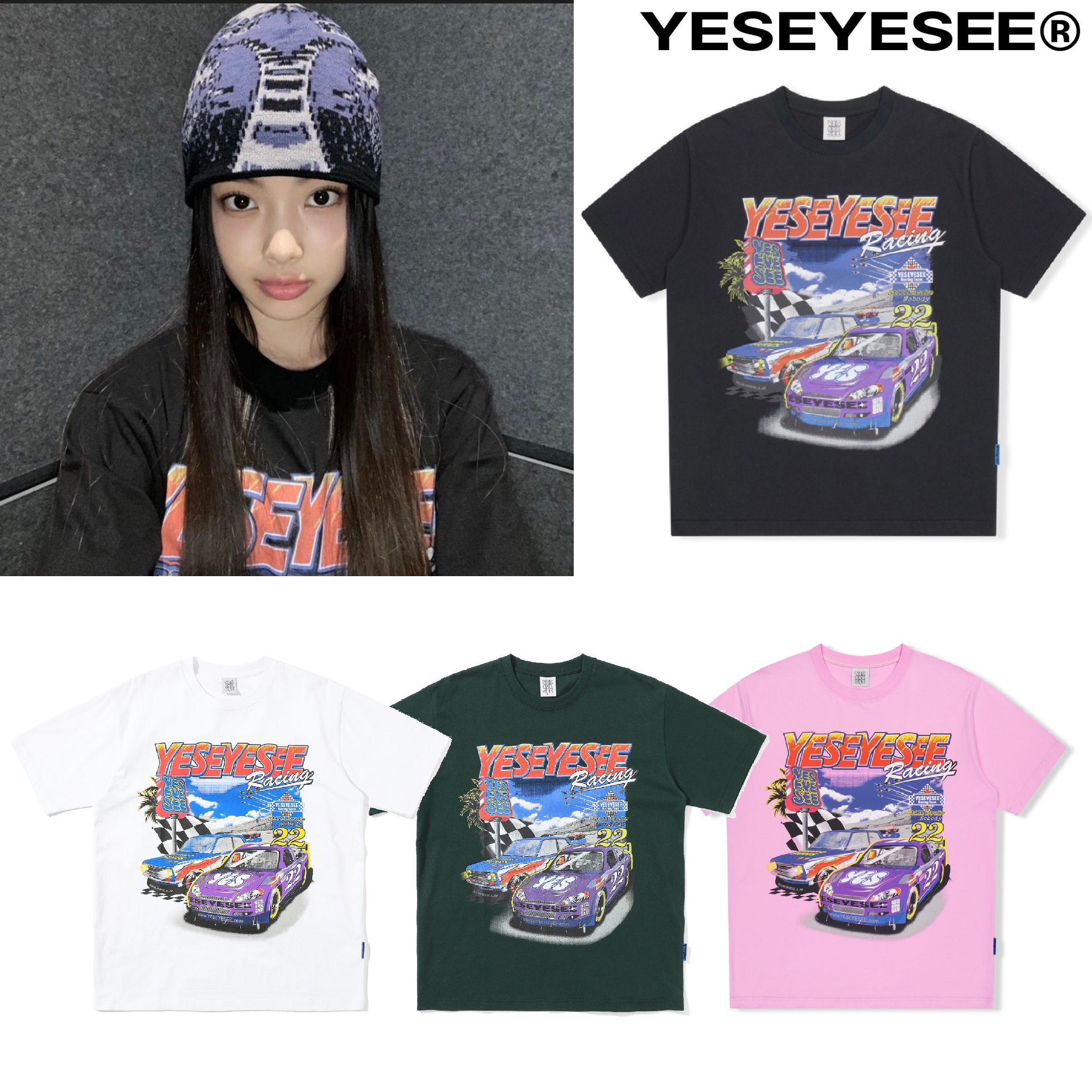 [韓国アイドル着用] Racing 22 Tee 4色 Tシャツ 新商品 韓国ファッション 韓国人気 男女共用 日常服 ストリートファッション カップルアイテム 夏ファッション 学生ファッション
