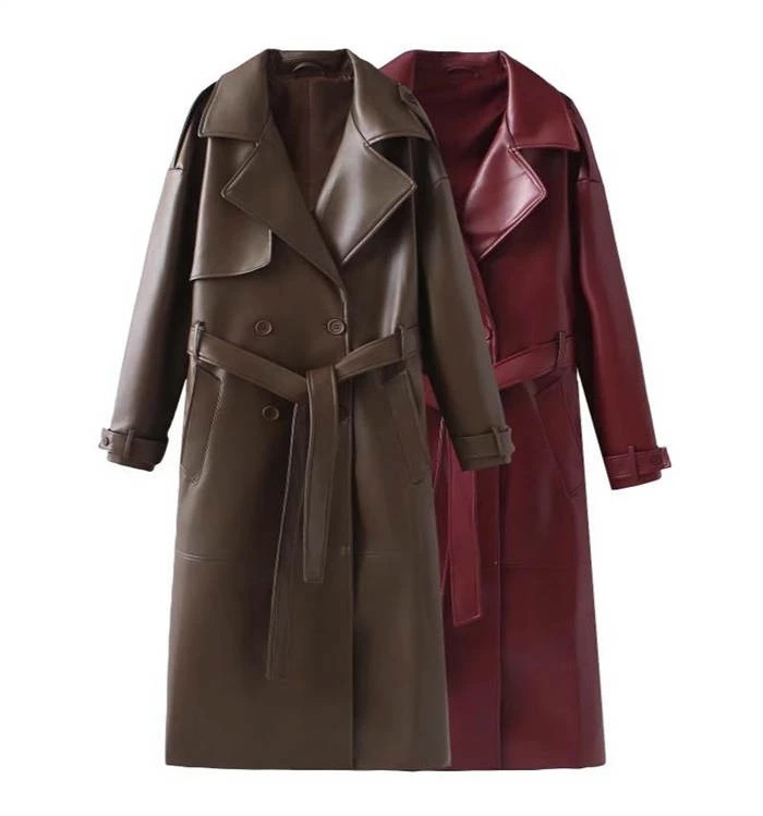 ジャケット 合皮 レディース ロングコート Vネック 折り襟 無地 長袖 トップス 合皮コート フェイクレザー ロング コート 前開き アウター デザイン感 春 秋 カジュアル 通勤 OL オフィス