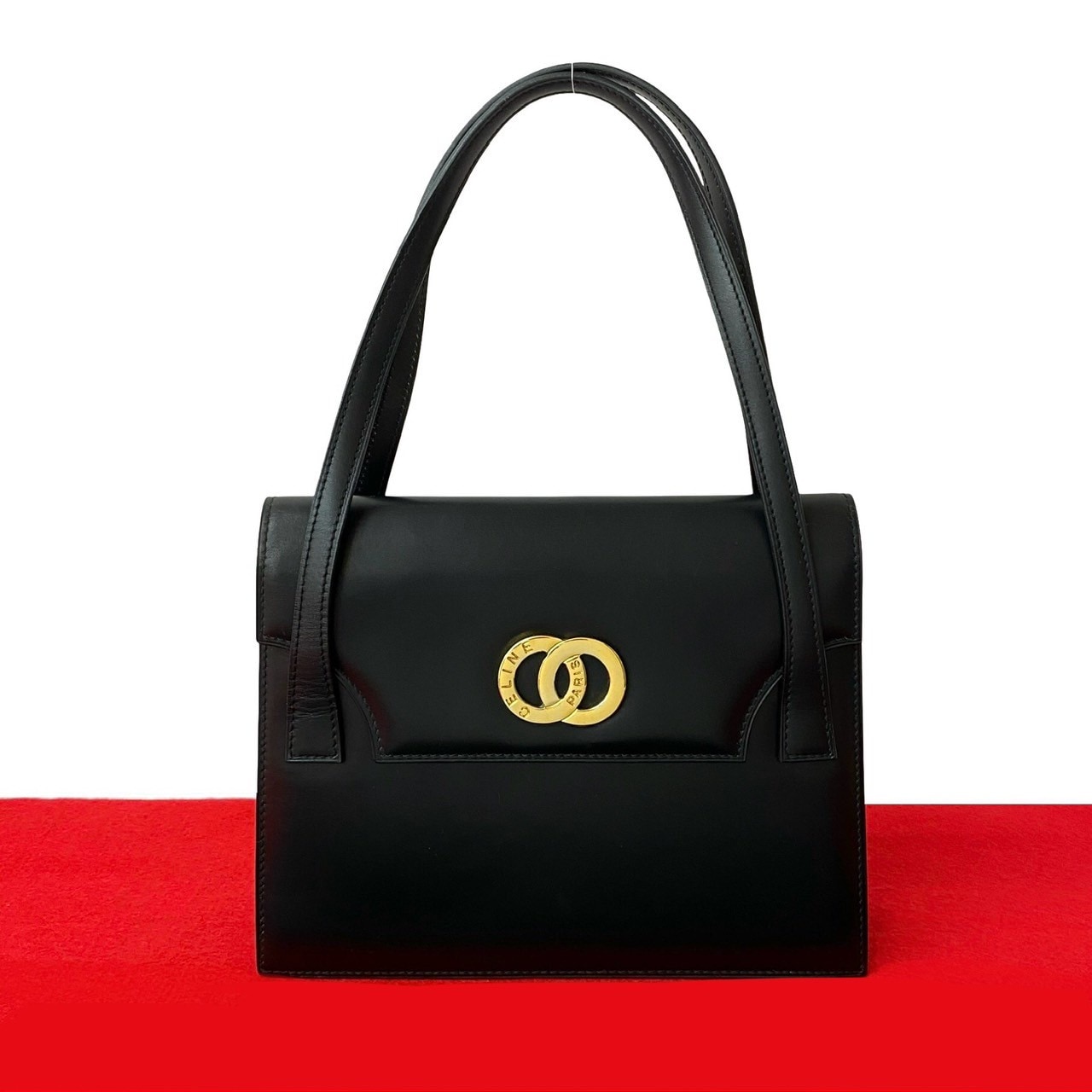 ヴィンテージ サークル ロゴ 金具ハンドバッグ レザー ブラック 40769