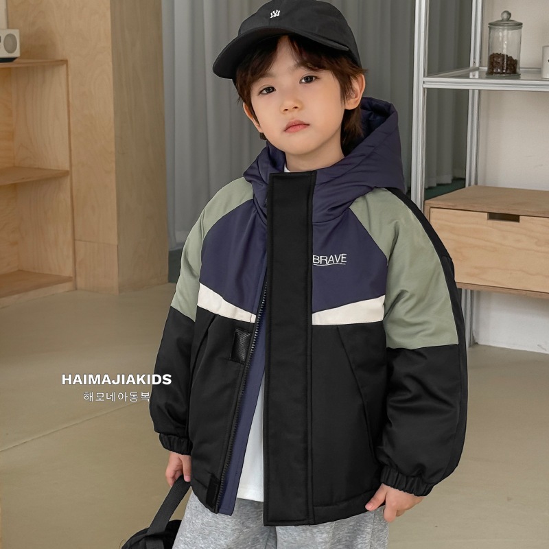 Haimajia ボーイズ 2024 冬の新作綿厚みのある綿フード付きジャケット 3 プルーフ屋外冬服子供服トレンド