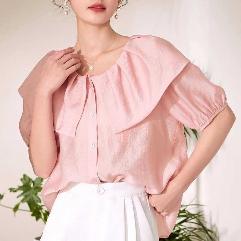 ビッグカラー 半袖シャツ 半袖ブラウス レディース 半袖 春 夏 清楚 上おしゃれ 大人 人気 カワイイ 可愛い 上品 エレガント カジュアル 20代 30代 40代 50代