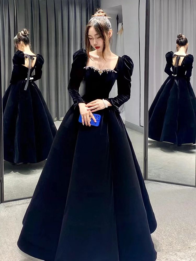 黒のイブニング ドレス スカート女性美術受験日ホスト ロング シニア 普段着 母の日