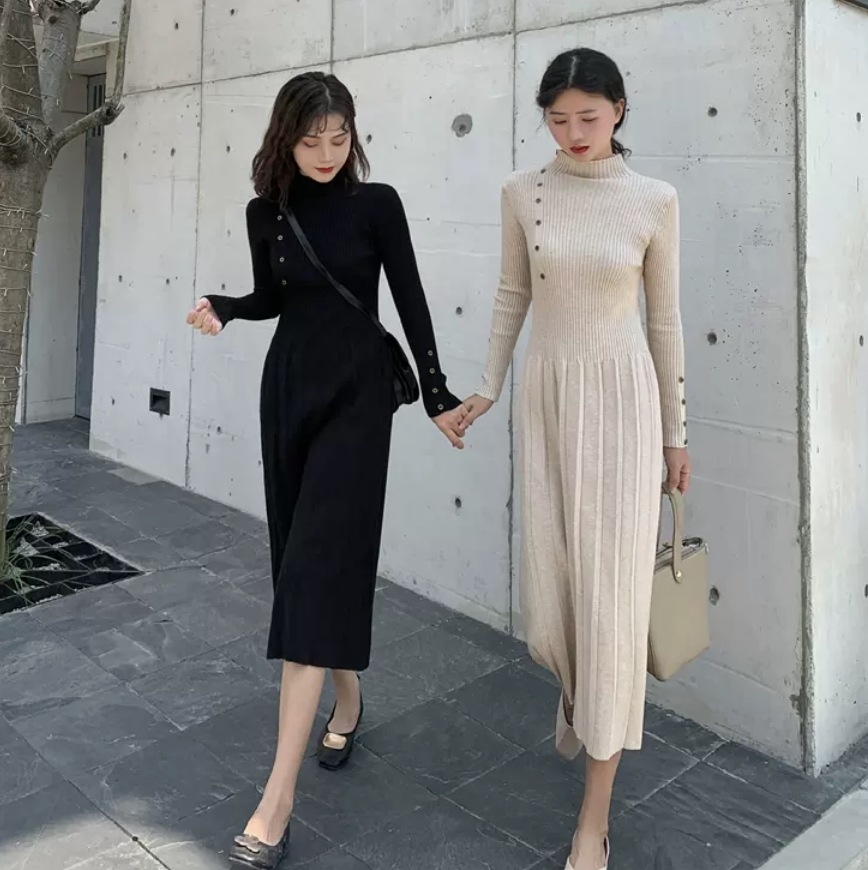 ワンピース デート ミモレ ミモレ丈 袖あり 長袖 スリム タイト かわいい 大人可愛い きれいめ シンプル カジュアル 大人 上品 おしゃれ お洒落 かっこいい レトロ 大人女子 こなれ感 キュート