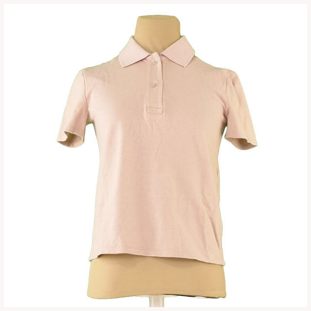 ポロシャツ 半袖 Sサイズ ベージュ ピンク系 バックプリント 中古 L2398
