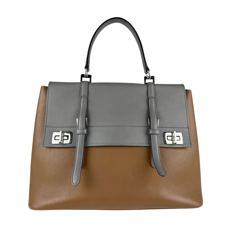 プラダ PRADA ハンドバッグ ショルダーバッグ レザー ブラウン/グレー シルバー レディース z7174