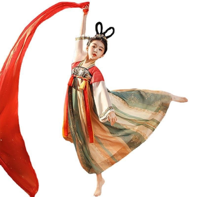 少女の漢服春秋薄古中国児童の漢服古女のスカート公演服